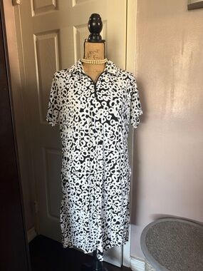 Gottex Black and White Abstract Print Midi Dress